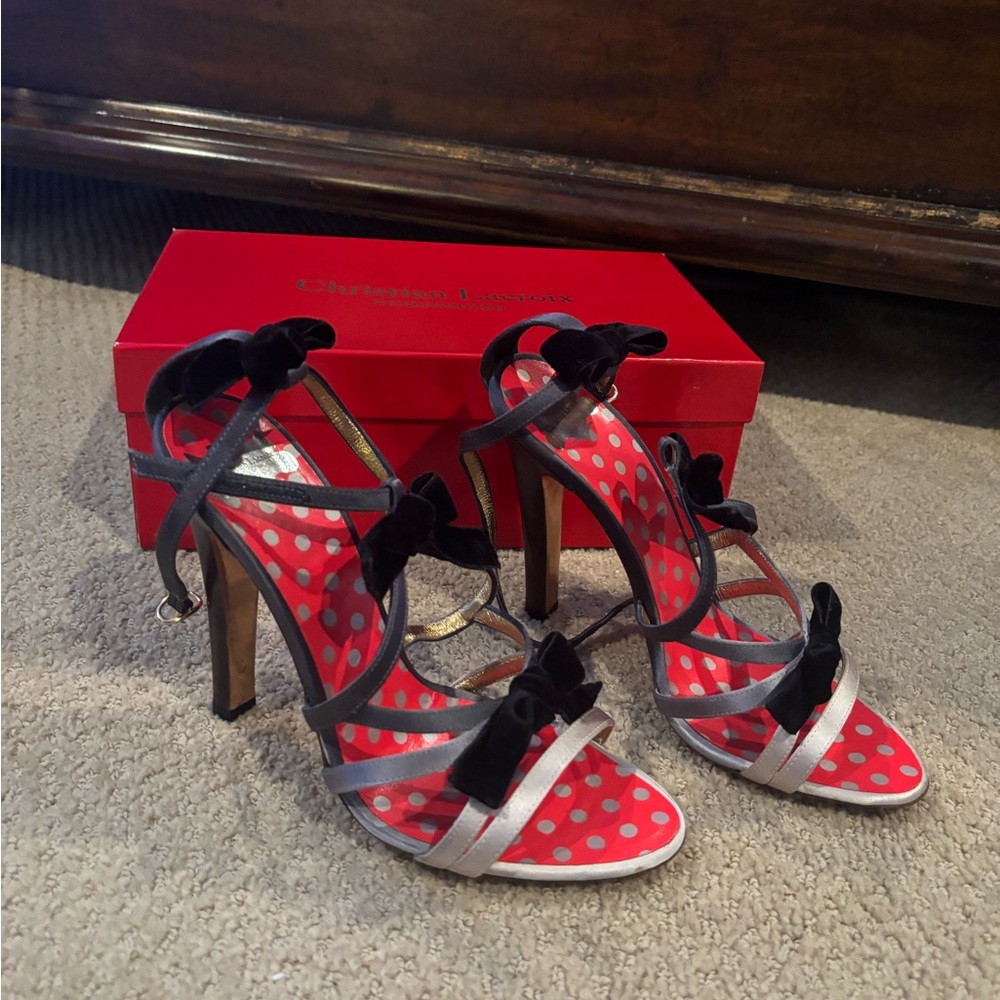 Christian Lacroix Red and Black Strappy Heels